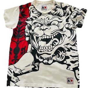 REEBOK ROLLAND  BERRY Vintage Chinese LION FOO DOG T SHIRT Japanese Large Rare
